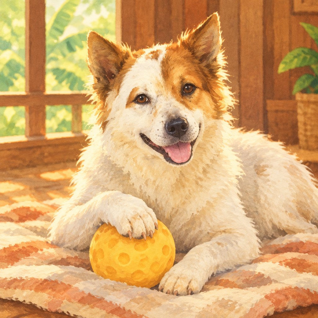 Storybook illustration of Foxy the dog